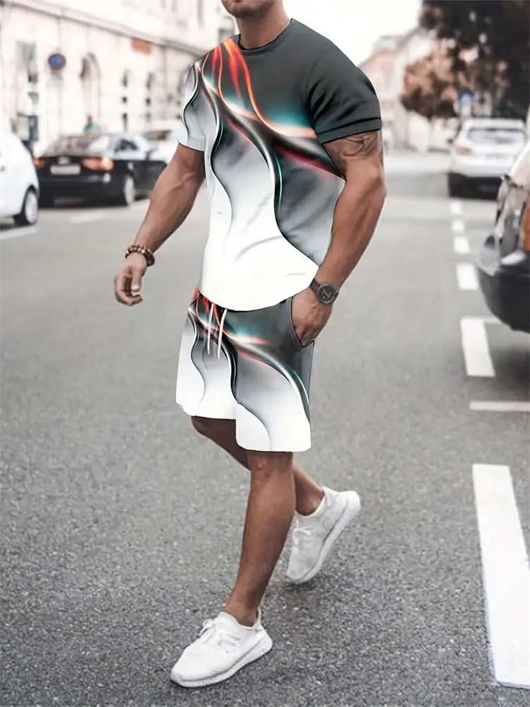 Women And Men Fashion - Kaus Tekstur Gradien Pria Wanita Setelan