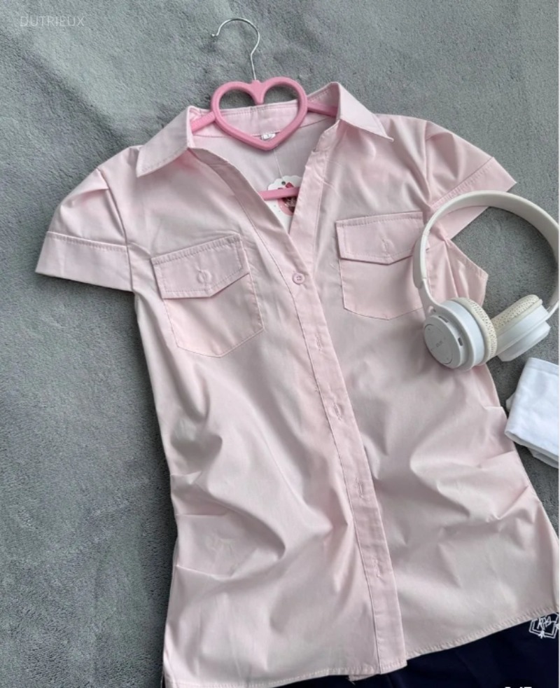 Women'S Y2K Fashion Aesthetic - Blus Kerah Lipat Kancing Gaya Preppy