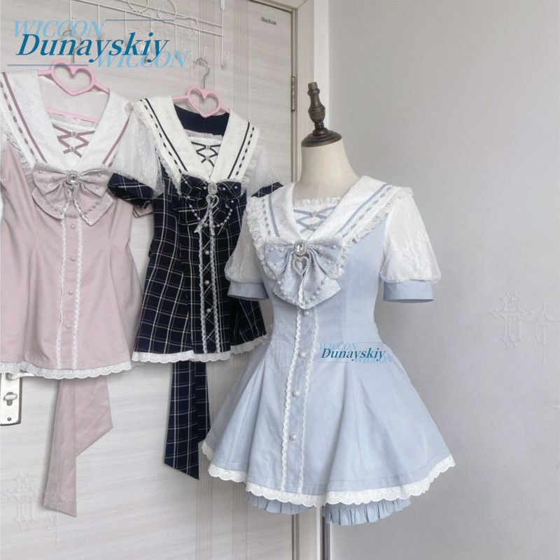 Sleeveless Jumpsuit - Set Gaun Kerah Pelaut Renda Pita