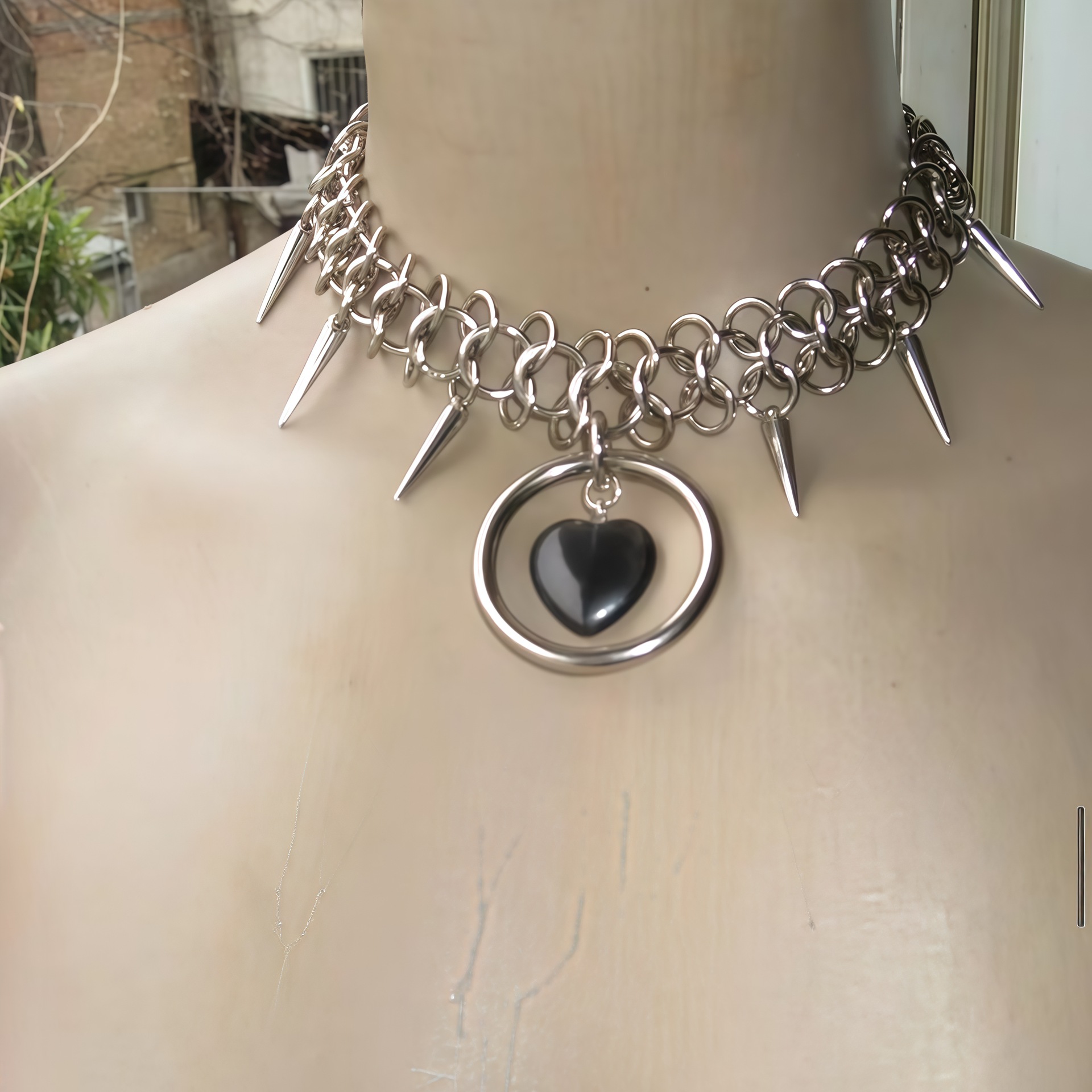 Women'S Fashion Edgy - Kalung Choker Rantai Logam Berduri Punk