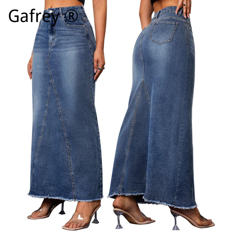 Women Fashion Jeans - Rok Midi Denim Wanita Pinggang Tinggi