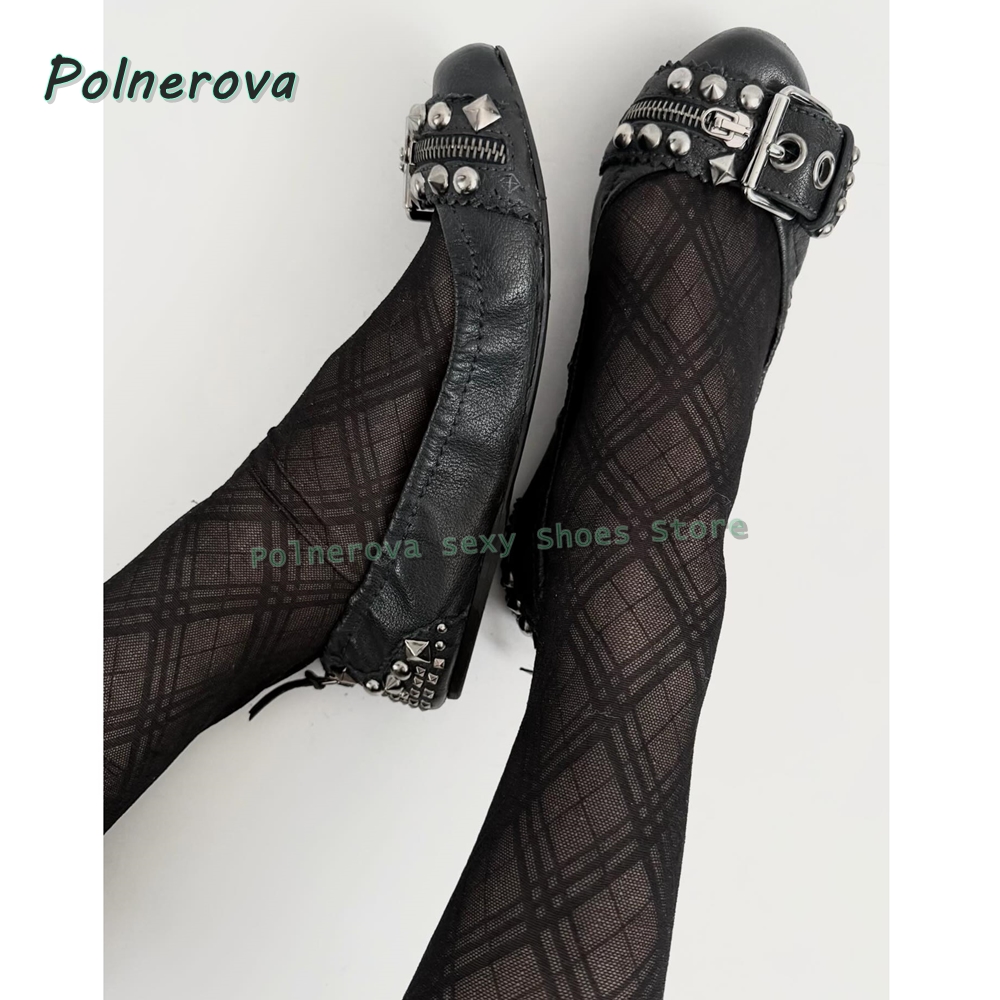 Women'S Fashion Loafers - Sepatu Mary Jane dengan Gesper Rivet,