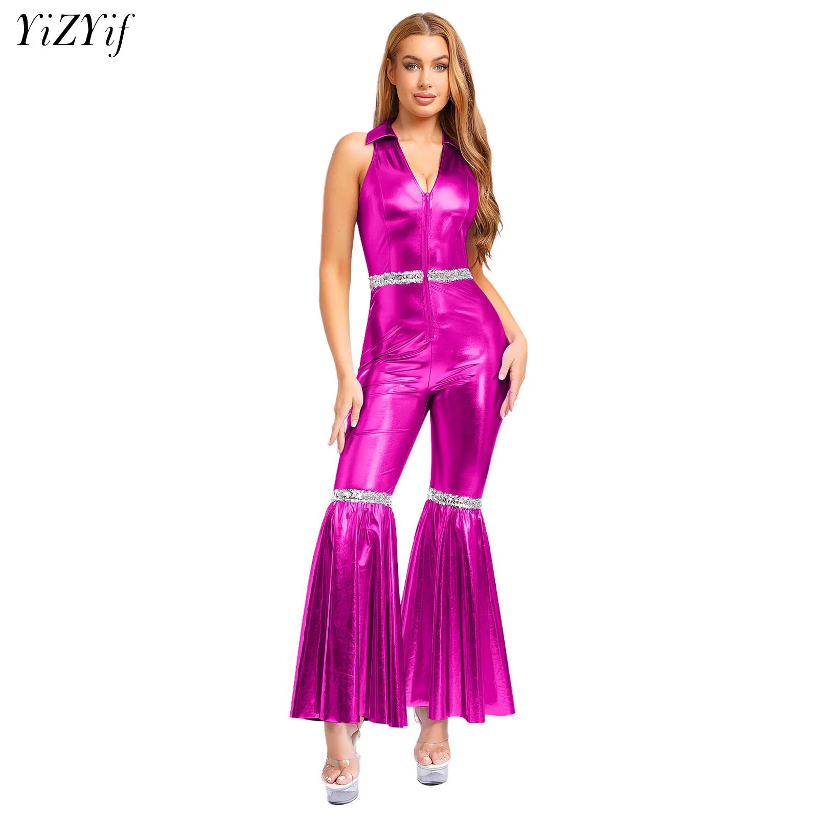 Sleeveless Jumpsuit - Bodysuit Disko Wanita 70S Kostum Hippie