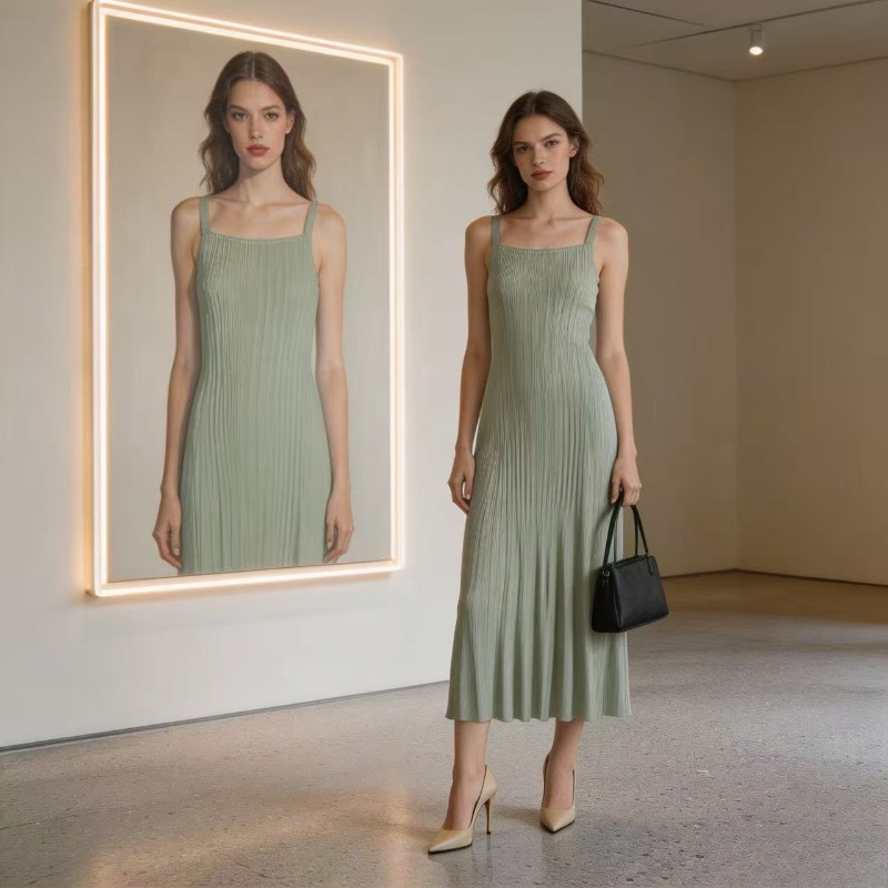 Women Fashion Trend 2026 - Gaun Tanpa Lengan Lipit Miyake untuk