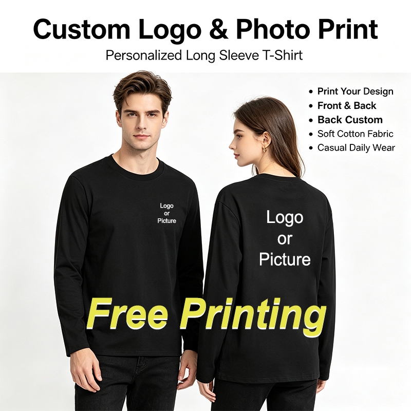 Women And Men Fashion - Kaus Lengan Panjang Katun Kustom Kaus