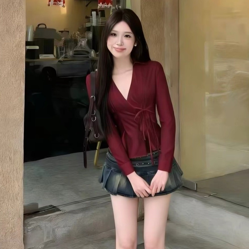 Women'S Y2K Fashion Aesthetic - Kemeja Slim Fit Lengan Panjang Fashion