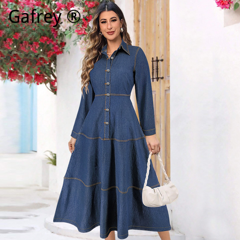 Gaun Kemeja Denim Fashion Terb - Women Fashion Jeans ulasan dan harga