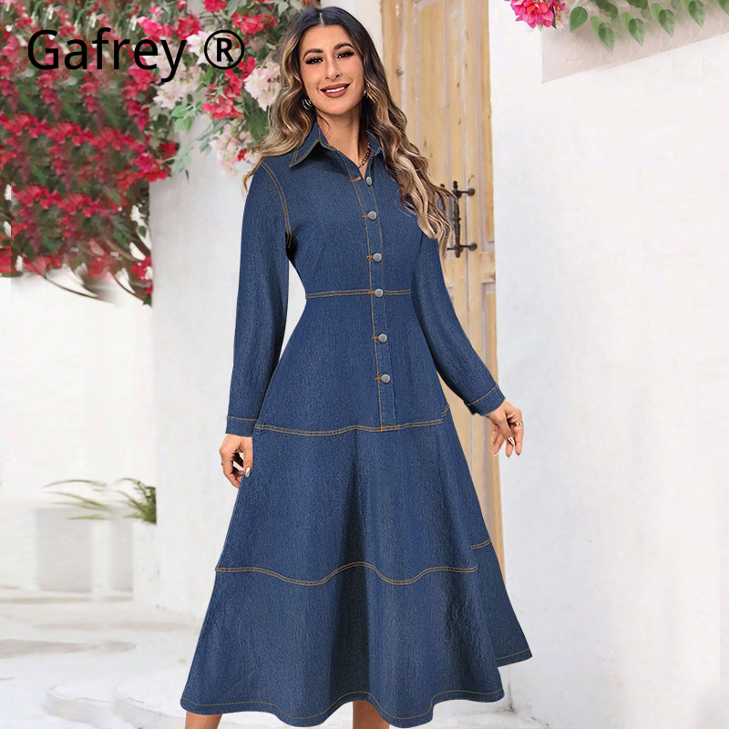 Gaun Kemeja Denim Fashion Terb - Women Fashion Jeans ulasan dan harga