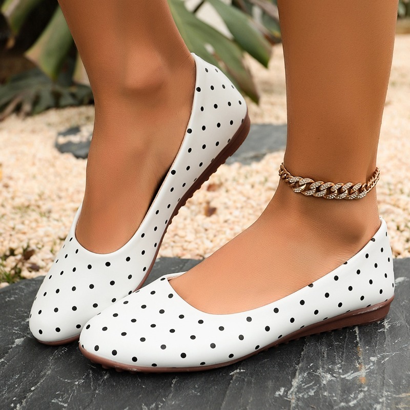 Sepatu Flat Wanita Putih Polka - Women'S Fashion Loafers ulasan dan harga