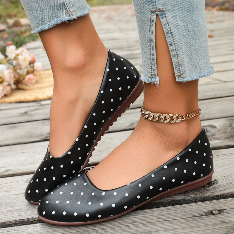 Sepatu Flat Wanita Putih Polka - Women'S Fashion Loafers ulasan dan harga