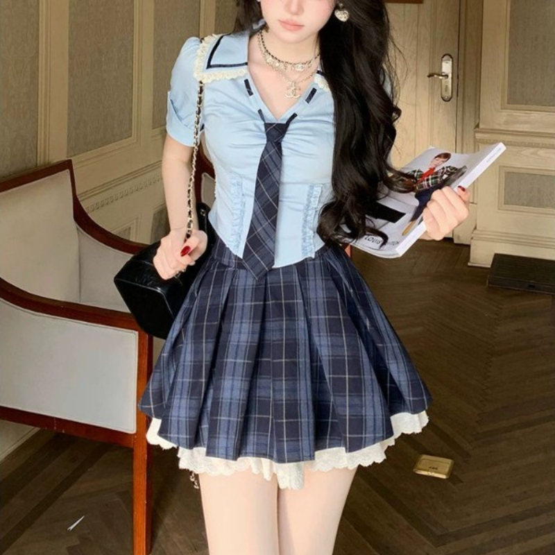 Set 2 Potong Gaya Preppy Slim  - Women'S Y2K Fashion Aesthetic ulasan dan harga