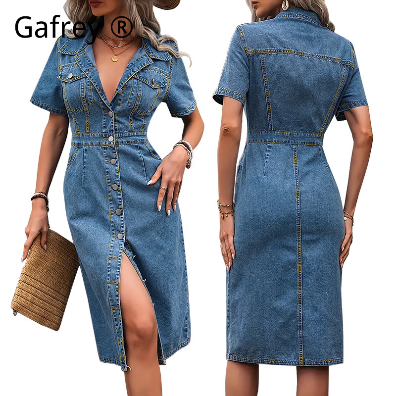 Gaun Denim Kerah Wanita Ukuran - Women Fashion Jeans ulasan dan harga