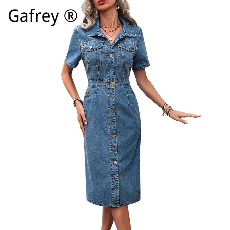 Gaun Denim Kerah Wanita Ukuran - Women Fashion Jeans ulasan dan harga