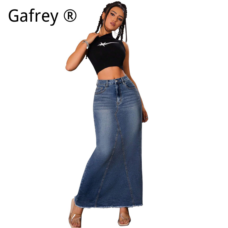 Rok Midi Denim Wanita Pinggang - Women Fashion Jeans ulasan dan harga